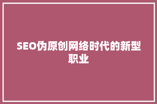 SEO伪原创网络时代的新型职业