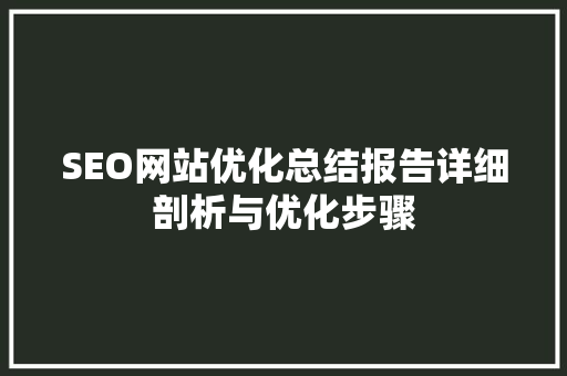 SEO网站优化总结报告详细剖析与优化步骤