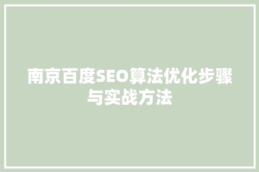 南京百度SEO算法优化步骤与实战方法