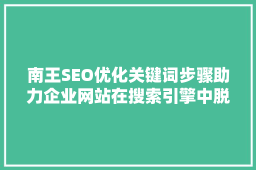 南王SEO优化关键词步骤助力企业网站在搜索引擎中脱颖而出
