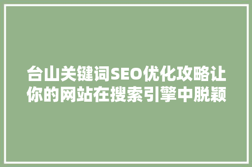 台山关键词SEO优化攻略让你的网站在搜索引擎中脱颖而出