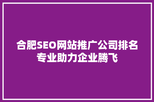 合肥SEO网站推广公司排名专业助力企业腾飞