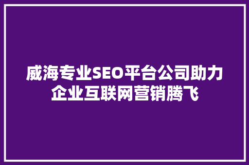 威海专业SEO平台公司助力企业互联网营销腾飞  第1张