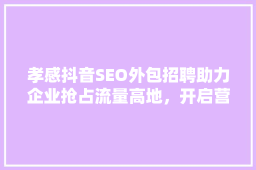孝感抖音SEO外包招聘助力企业抢占流量高地，开启营销新篇章
