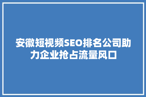 安徽短视频SEO排名公司助力企业抢占流量风口