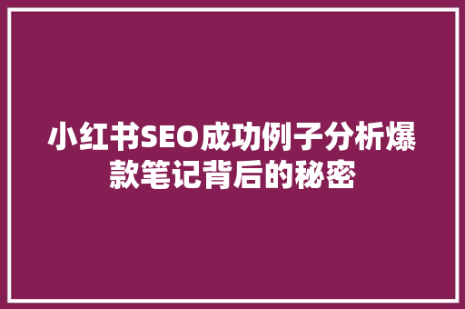 小红书SEO成功例子分析爆款笔记背后的秘密