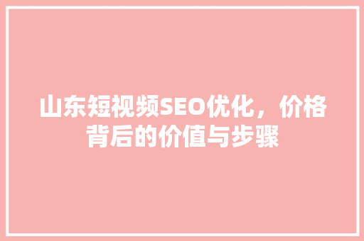 山东短视频SEO优化，价格背后的价值与步骤