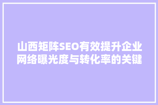 山西矩阵SEO有效提升企业网络曝光度与转化率的关键步骤