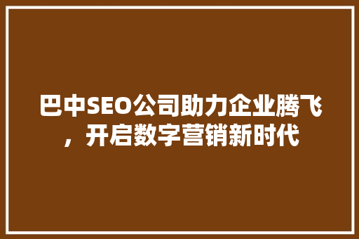 巴中SEO公司助力企业腾飞，开启数字营销新时代