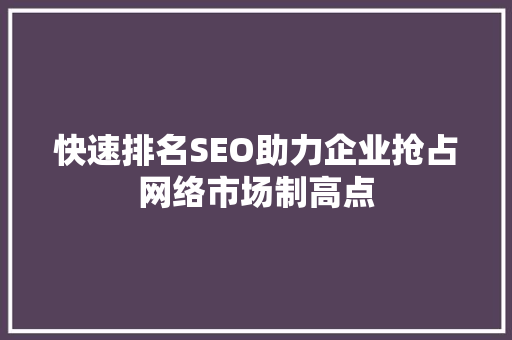 快速排名SEO助力企业抢占网络市场制高点