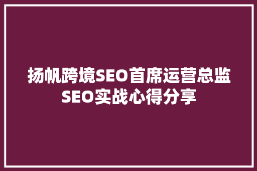 扬帆跨境SEO首席运营总监SEO实战心得分享
