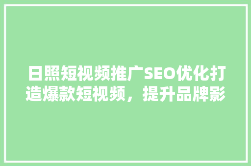 日照短视频推广SEO优化打造爆款短视频，提升品牌影响力