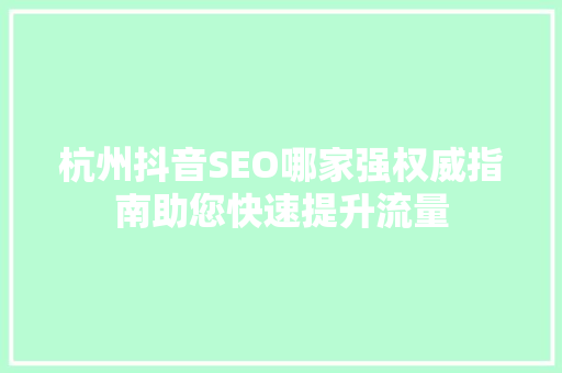 杭州抖音SEO哪家强权威指南助您快速提升流量