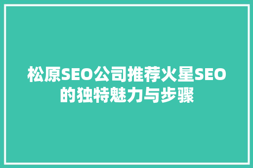 松原SEO公司推荐火星SEO的独特魅力与步骤