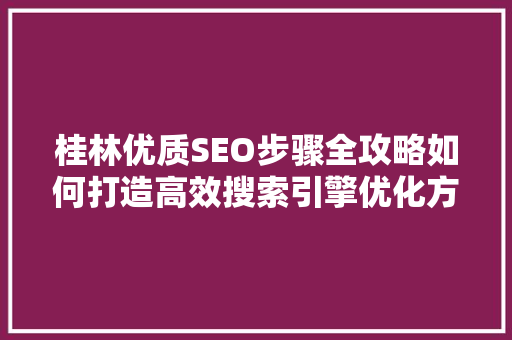桂林优质SEO步骤全攻略如何打造高效搜索引擎优化方法