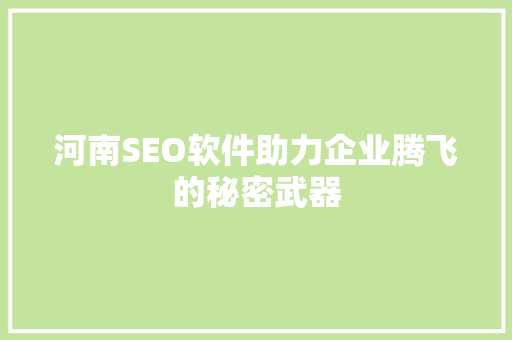 河南SEO软件助力企业腾飞的秘密武器