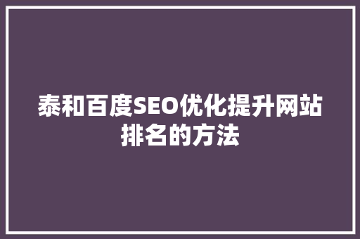 泰和百度SEO优化提升网站排名的方法