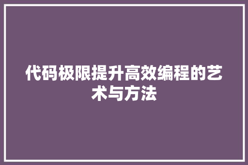 代码极限提升高效编程的艺术与方法