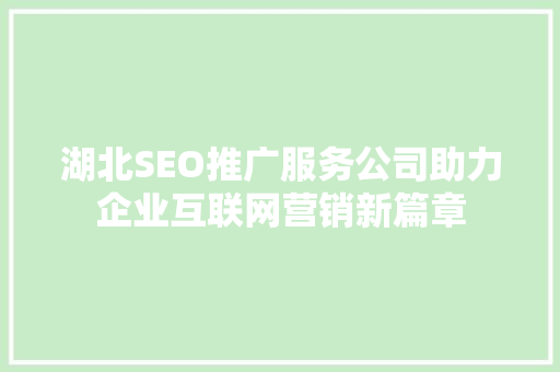 湖北SEO推广服务公司助力企业互联网营销新篇章