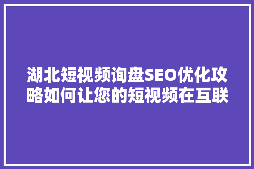 湖北短视频询盘SEO优化攻略如何让您的短视频在互联网上脱颖而出