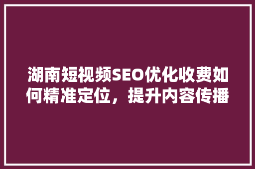湖南短视频SEO优化收费如何精准定位，提升内容传播力