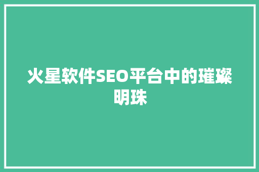 火星软件SEO平台中的璀璨明珠