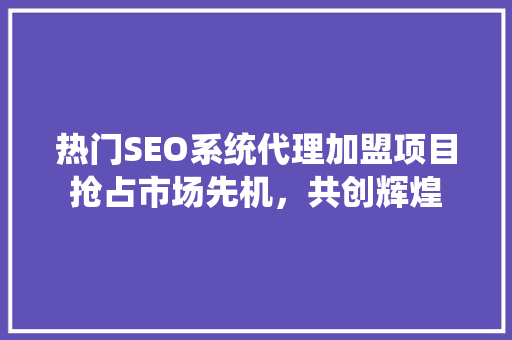热门SEO系统代理加盟项目抢占市场先机，共创辉煌