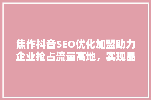 焦作抖音SEO优化加盟助力企业抢占流量高地，实现品牌腾飞