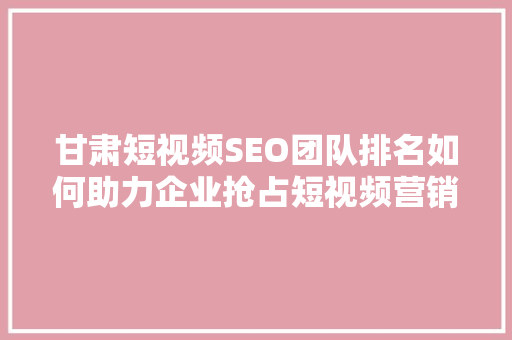 甘肃短视频SEO团队排名如何助力企业抢占短视频营销高地