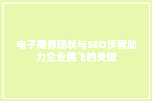 电子商务现状与SEO步骤助力企业腾飞的关键