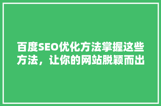 百度SEO优化方法掌握这些方法，让你的网站脱颖而出