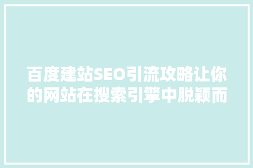 百度建站SEO引流攻略让你的网站在搜索引擎中脱颖而出