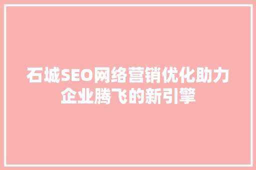石城SEO网络营销优化助力企业腾飞的新引擎