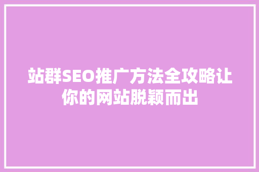 站群SEO推广方法全攻略让你的网站脱颖而出