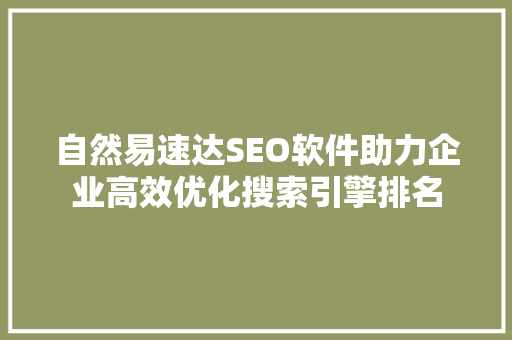 自然易速达SEO软件助力企业高效优化搜索引擎排名