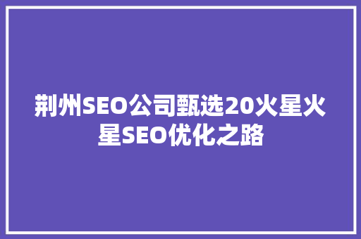 荆州SEO公司甄选20火星火星SEO优化之路
