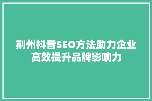 荆州抖音SEO方法助力企业高效提升品牌影响力