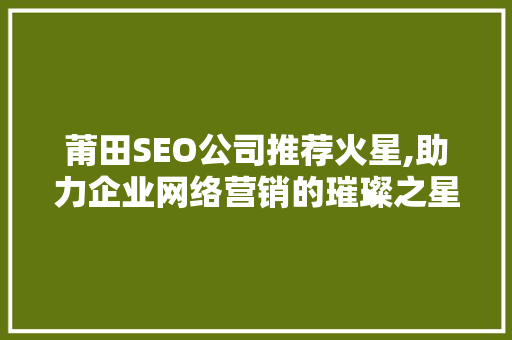 莆田SEO公司推荐火星,助力企业网络营销的璀璨之星
