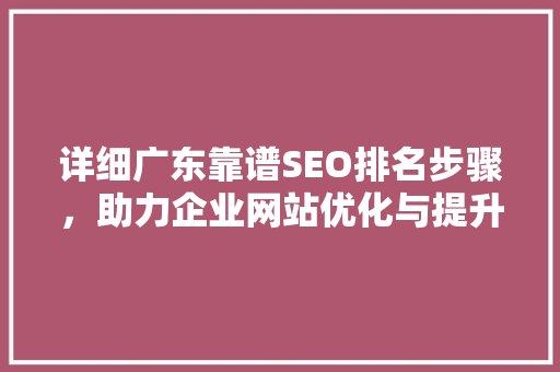 详细广东靠谱SEO排名步骤，助力企业网站优化与提升