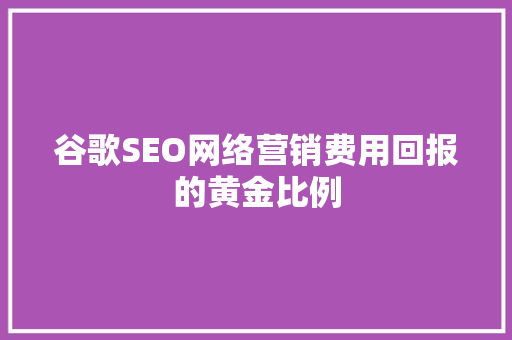 谷歌SEO网络营销费用回报的黄金比例