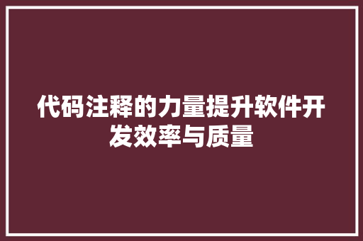代码注释的力量提升软件开发效率与质量