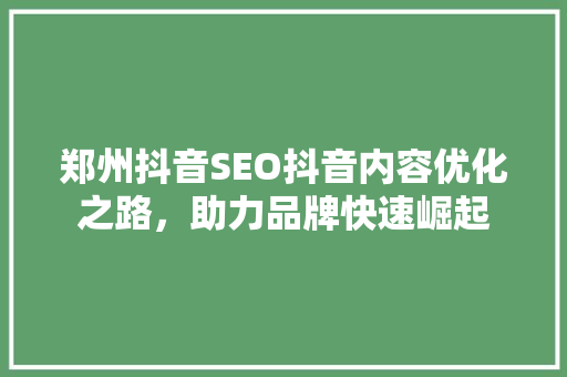 郑州抖音SEO抖音内容优化之路，助力品牌快速崛起