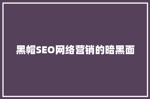 黑帽SEO网络营销的暗黑面