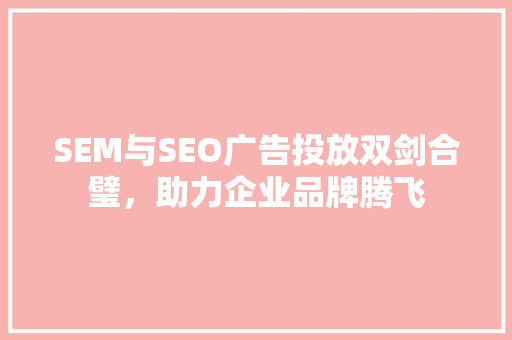 SEM与SEO广告投放双剑合璧，助力企业品牌腾飞