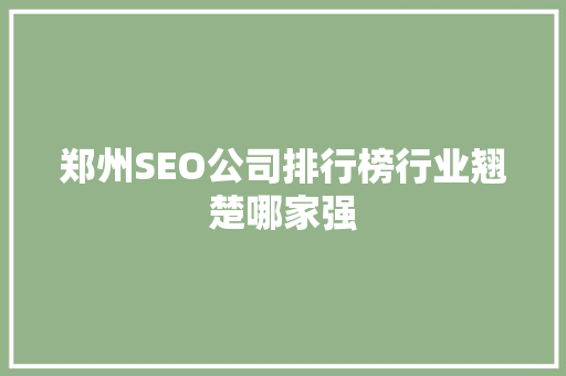 郑州SEO公司排行榜行业翘楚哪家强