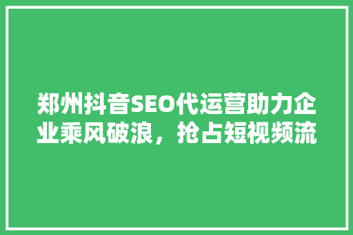 郑州抖音SEO代运营助力企业乘风破浪，抢占短视频流量高地