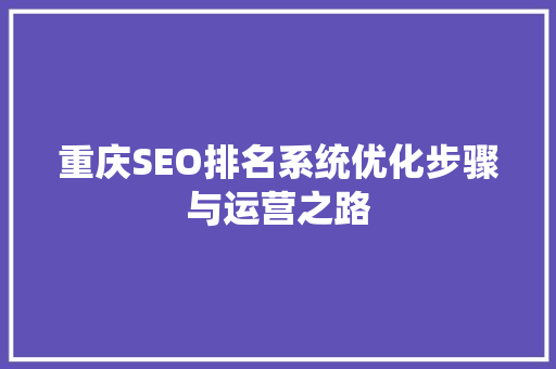 重庆SEO排名系统优化步骤与运营之路