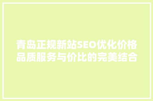 青岛正规新站SEO优化价格品质服务与价比的完美结合