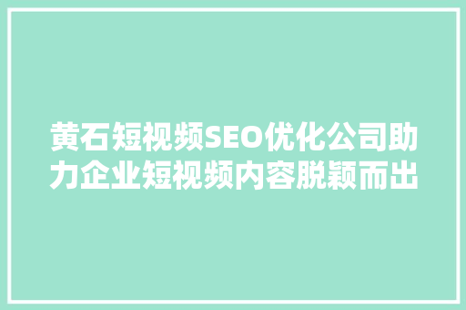黄石短视频SEO优化公司助力企业短视频内容脱颖而出