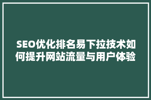 SEO优化排名易下拉技术如何提升网站流量与用户体验